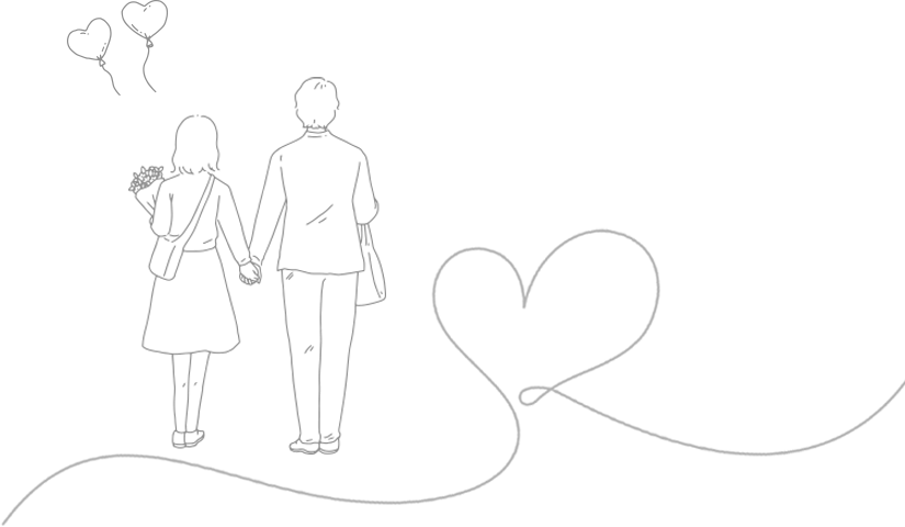 手を繋いでいるカップルのイラスト